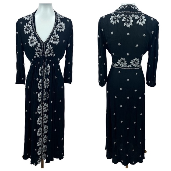 Free People Embroidered Floral Boho Fable Gauzy Midi Maxi Dress - Picture 6 of 9